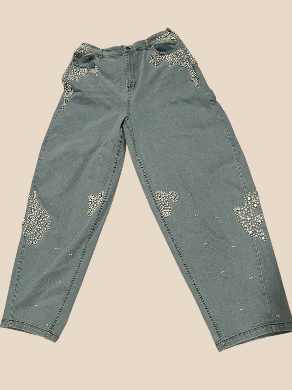 Embellished Women's Jeans in Light Wash Green